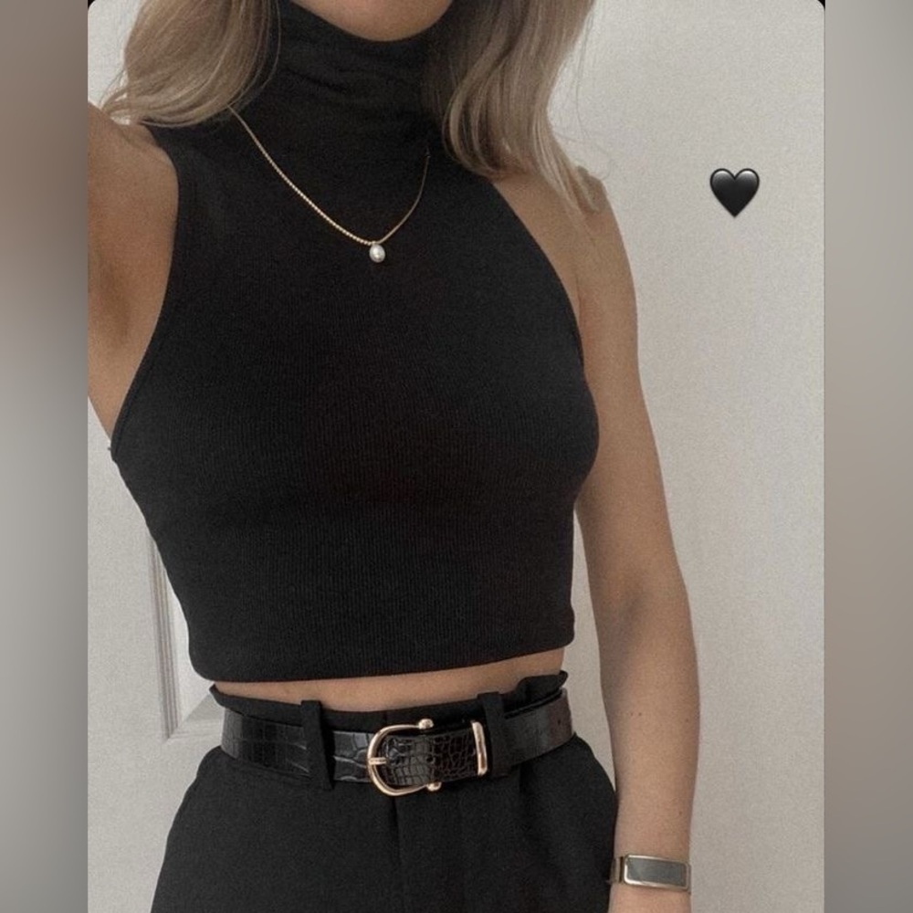 Black turtle neck crop top